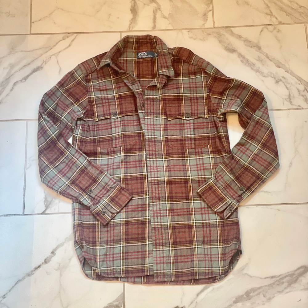 Men's Polo Ralph Lauren Red Plaid Long Sleeve Button Up Size Small